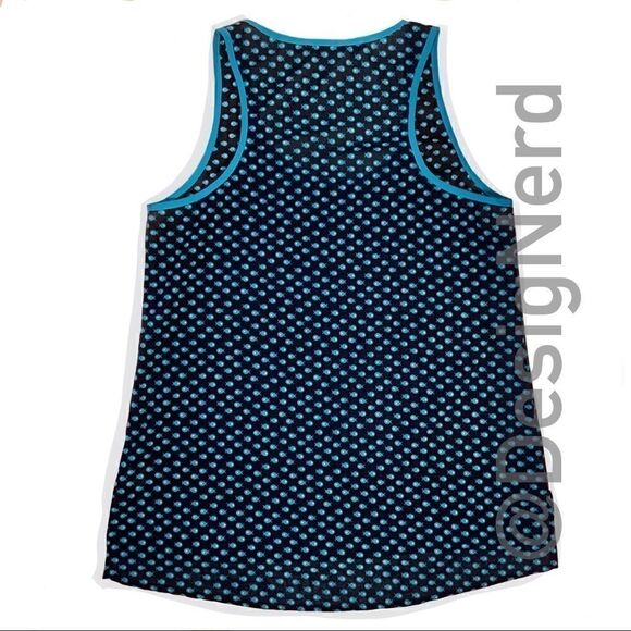 MODCLOTH RACERBACK HENLEY TANK TOP IN BLUE FISH TINY PRINT WOMEN’S SIZE SMALL - Picture 5 of 10